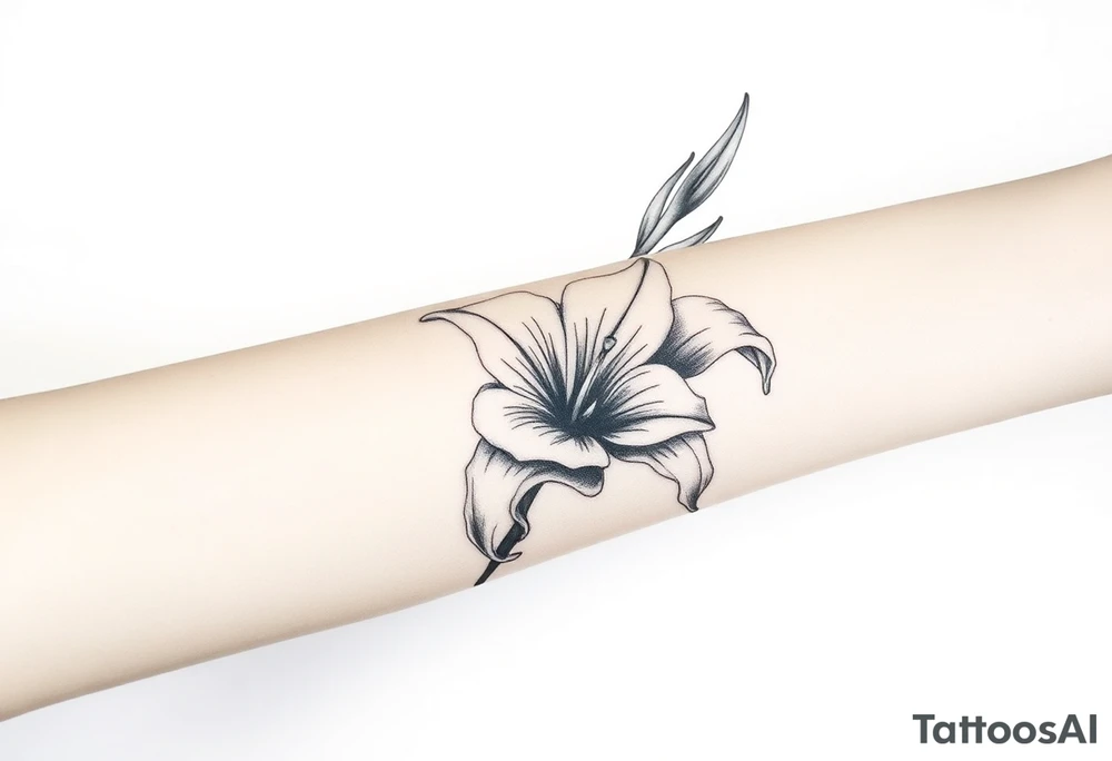 Large gladiolus on the forearm skin tattoo idea