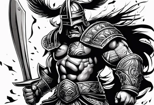 Ripped angry gladiator with axe tattoo idea
