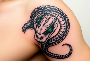 A Serpent with Emerald Green Eyes – Inspired by ancient Egyptian artwork, representing wisdom and transformation. tattoo idea