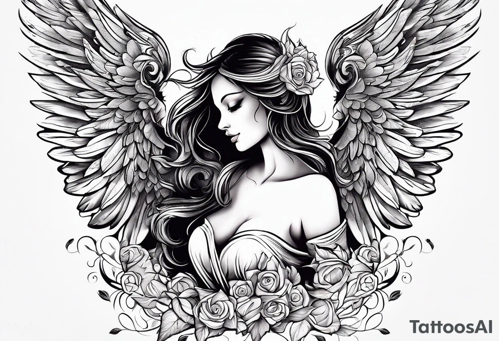 an angel with "my sweet angel" written underneath it tattoo idea