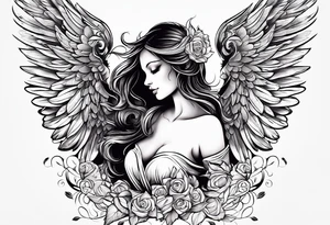 an angel with "my sweet angel" written underneath it tattoo idea
