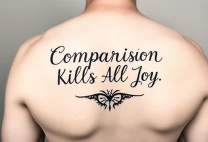 The quote Comparison Kills All Joy and then a design or something symbolic that relates to the quote on my for arm tattoo idea