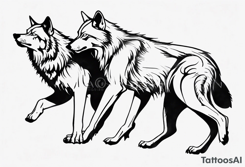 two wolves dancing the tango. extremely simplified tattoo idea