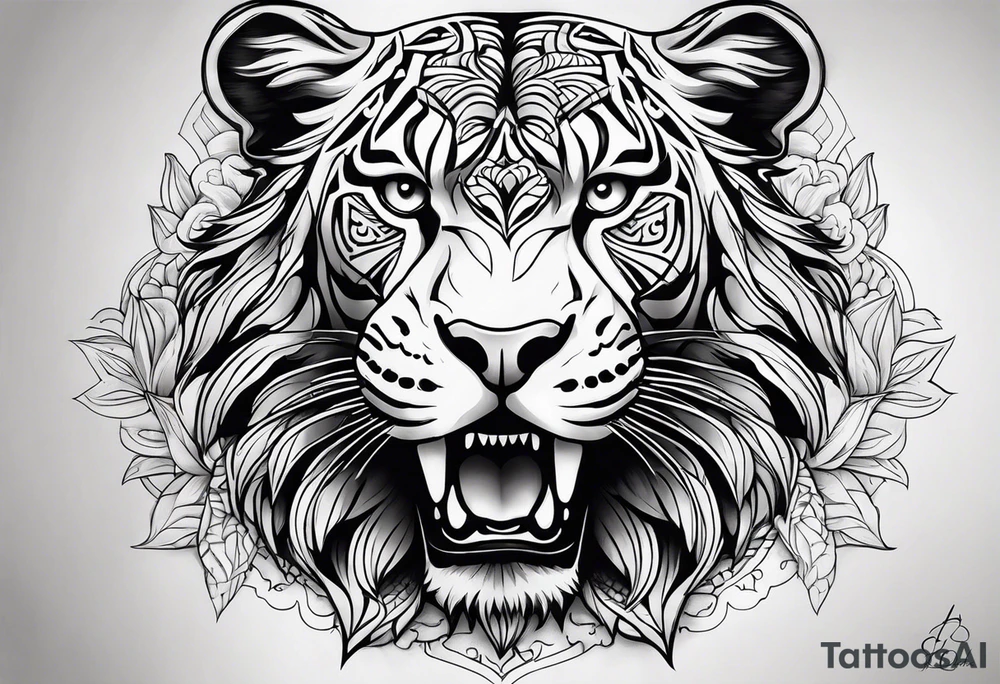 leão com relógio e bússola tattoo idea
