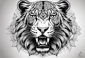 leão com relógio e bússola tattoo idea