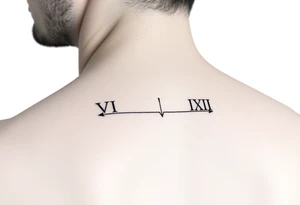 Minimalist fine-line tattoo, Roman numerals VII with a down arrow and VIII with an up arrow, clean typography, delicate, micro-tattoo style, sharp black ink, plain white background. tattoo idea