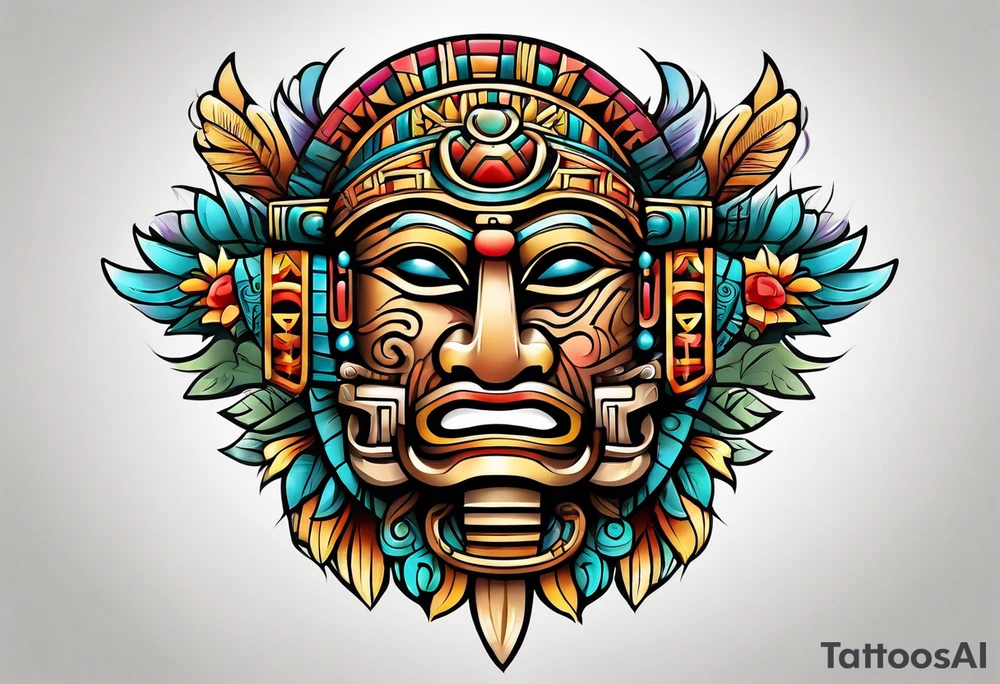 Colorful Mayan hieroglyph tattoo idea
