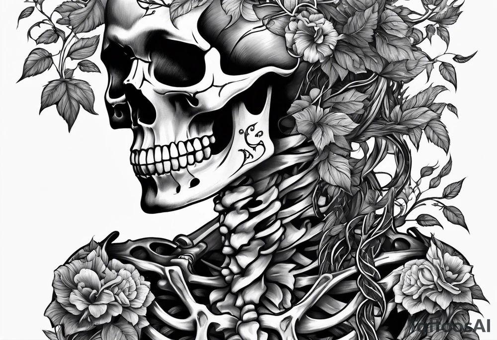 Full Skeleton wrapped in vines tattoo idea