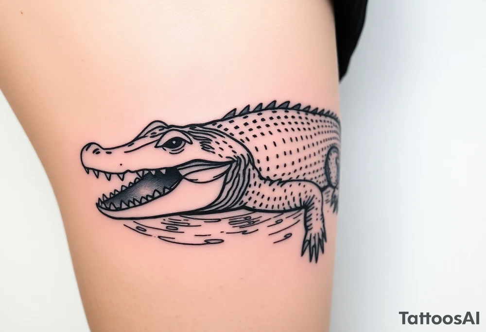 powerful crocodile swimming in water tattoo idea