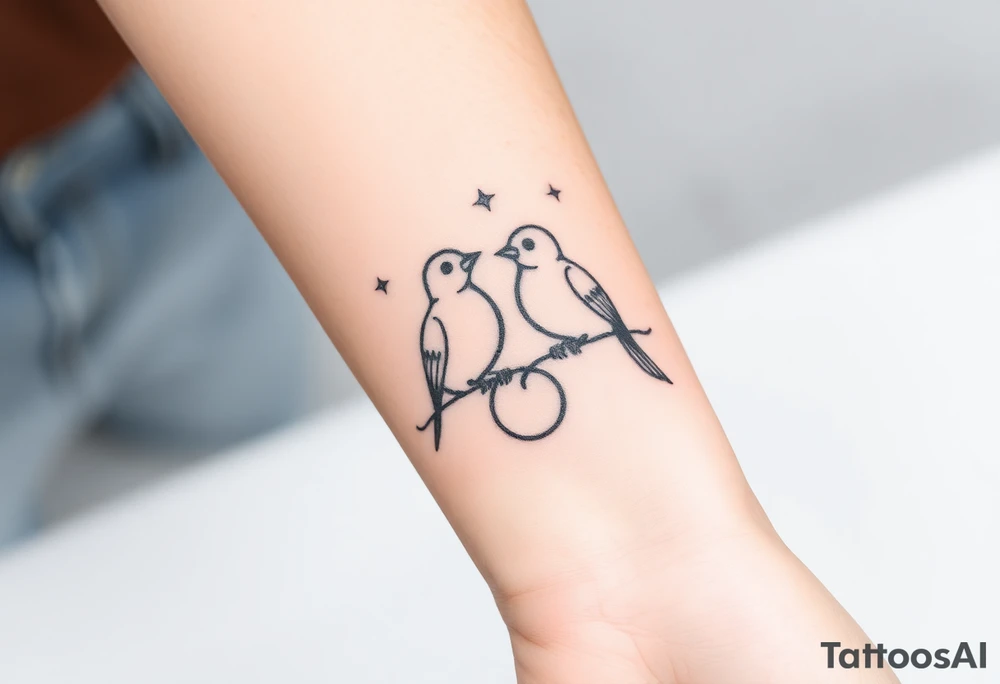 two birds sitting, stars and infinity theme couples tattoo tattoo idea two birds sitting, stars and infinity theme couples tattoo tattoo idea