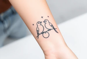 two birds sitting, stars and infinity theme couples tattoo tattoo idea