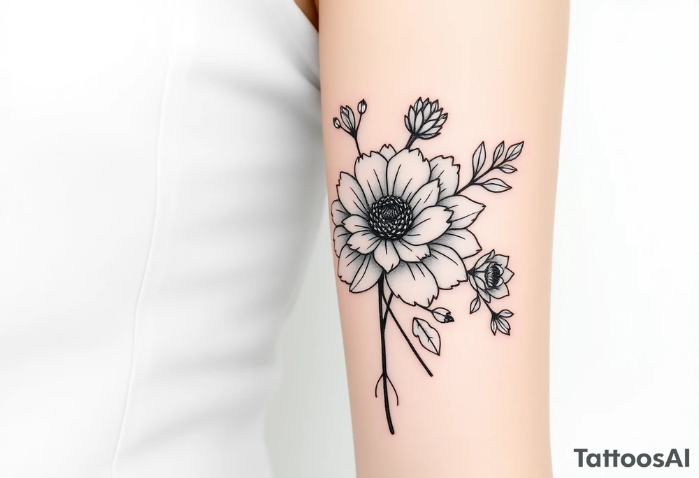 Rose and Chrysanthemum bouquet tattoo tattoo idea