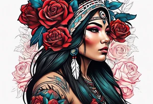 Native American woman wrapped in roses tattoo idea