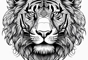 tigers head faded into a lions head with a viking tattoo idea