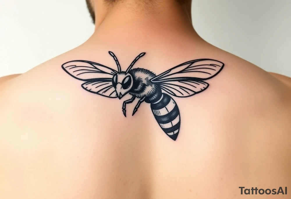 Angry hornet flying with arched body tattoo idea