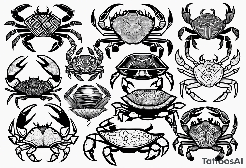 Variety of crabs style flash sheet tattoo idea