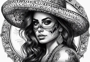 mexican style woman skull tattoo total body tattoo idea