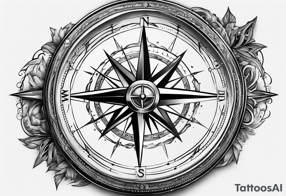 Compass with a needle pointing to south on a chain tattoo idea