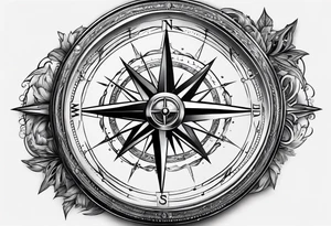 Compass with a needle pointing to south on a chain tattoo idea