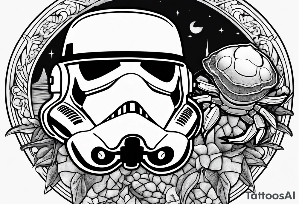 storm trooper helmet and a hermit crab tattoo idea