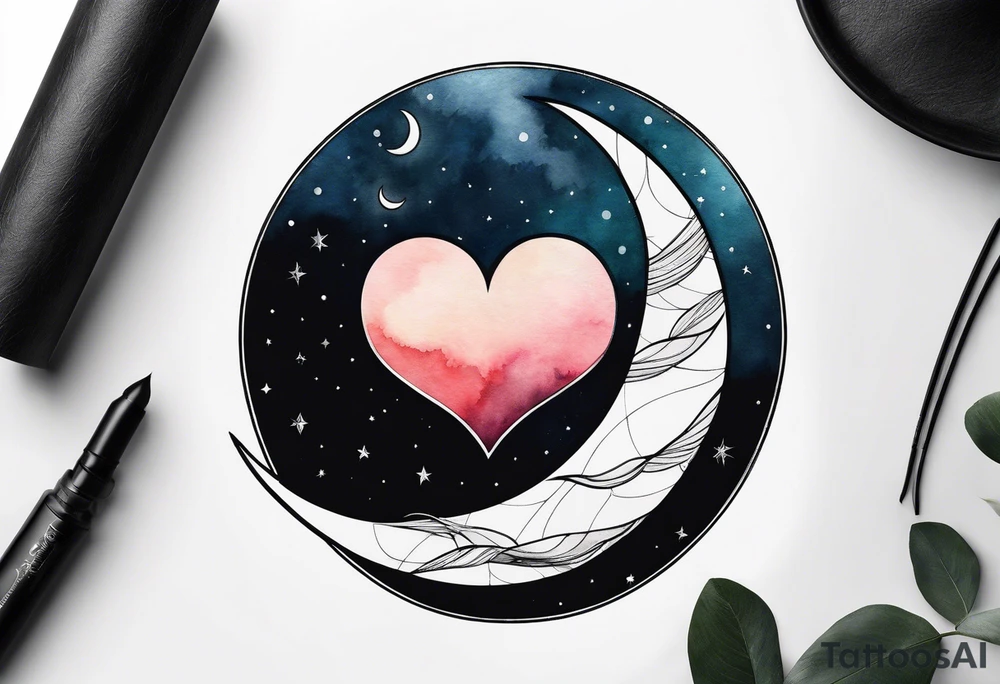 minimalistic Crescent moon with a love heart inside tattoo idea