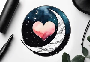 minimalistic Crescent moon with a love heart inside tattoo idea