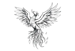 magnificent phoenix rising from golden flames with trailing embers tattoo idea