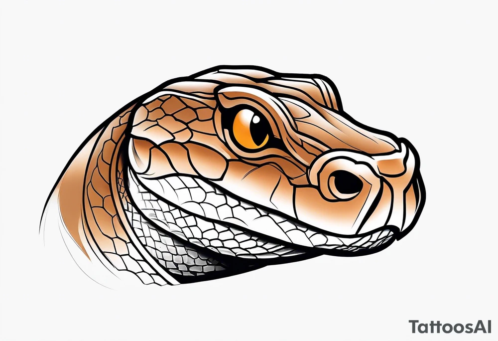 Copperhead with just the head turned up and mouth open and copper colored eyes tattoo idea
