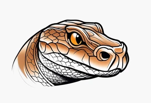 Copperhead with just the head turned up and mouth open and copper colored eyes tattoo idea