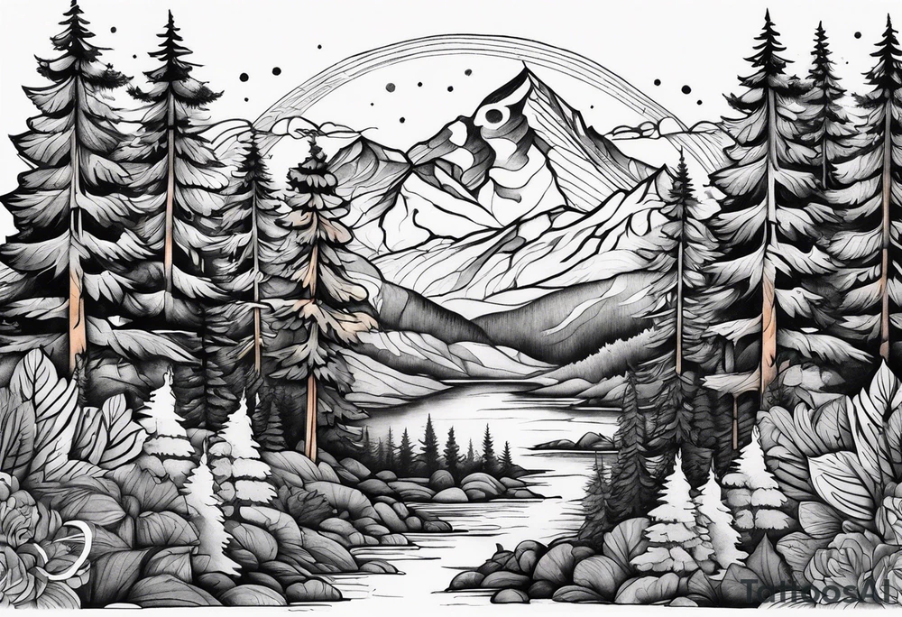 forest mountain forearm tattoo idea