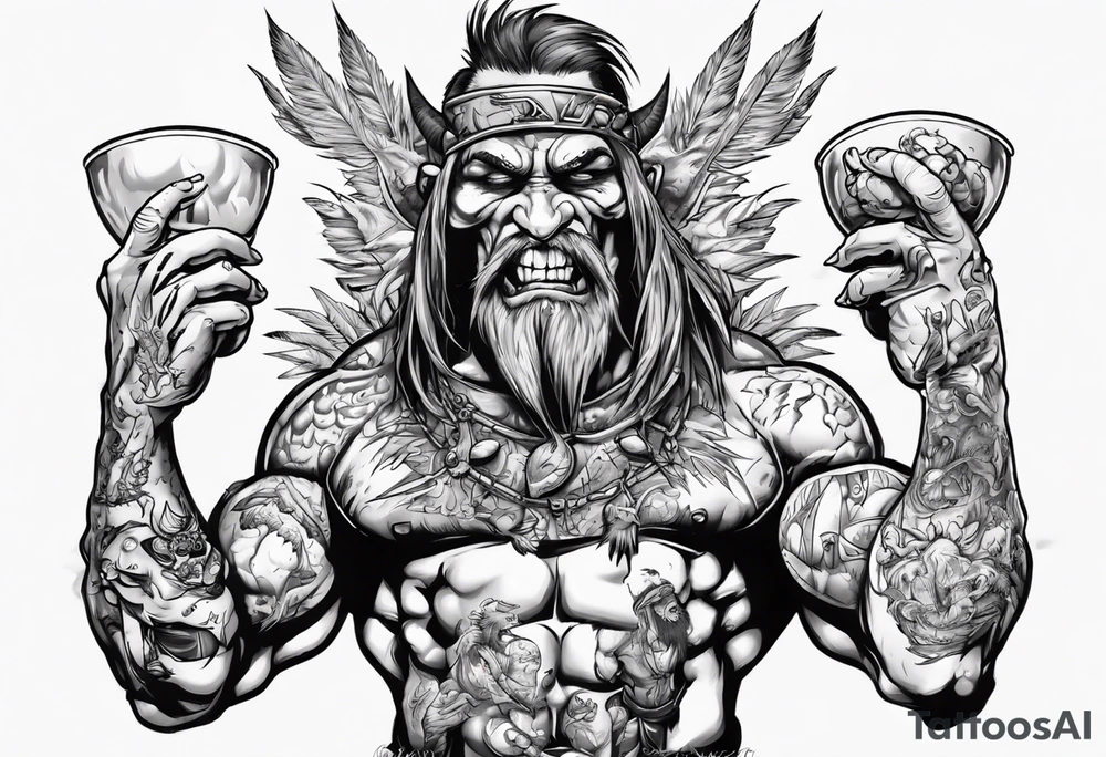 Savage warrior feeding the weak with the world on his shoulders tattoo idea