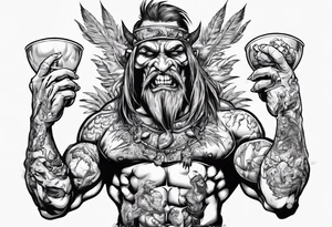 Savage warrior feeding the weak with the world on his shoulders tattoo idea