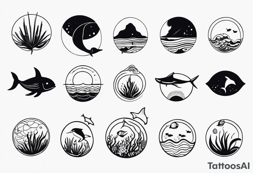 Small sea creatures in a line tattoo idea