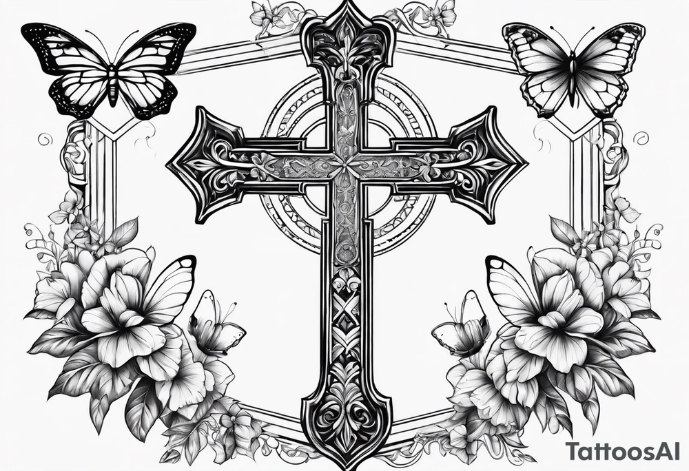 Cross with butterflies around the cross tattoo idea