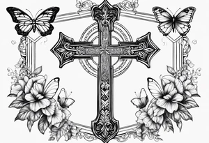 Cross with butterflies around the cross tattoo idea