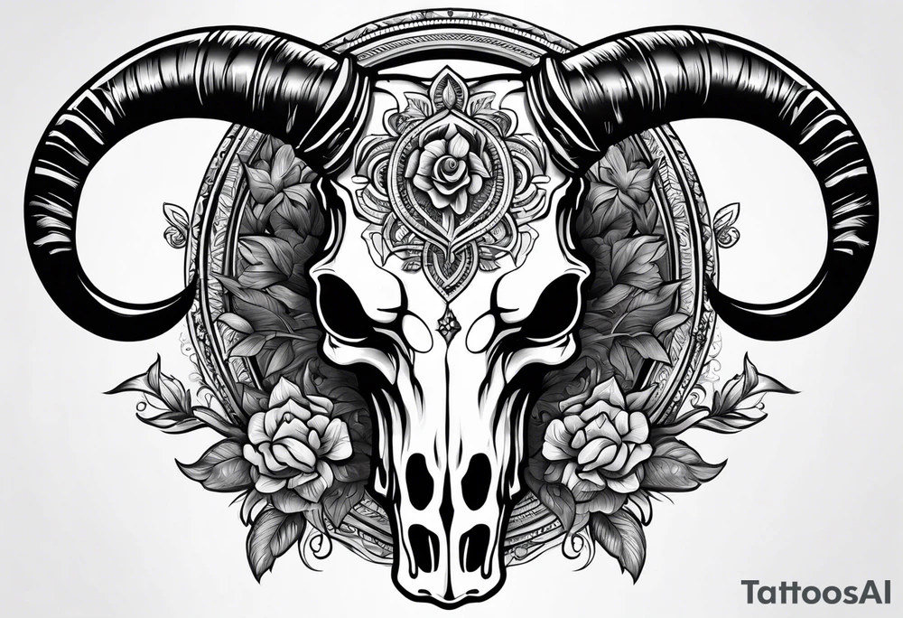 Long horn skull tattoo idea