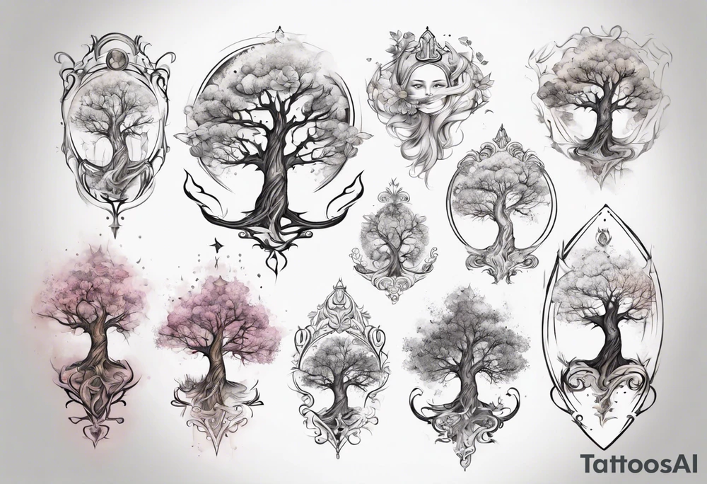 Female forearm, daughter, son, fairytale, family tree tattoo idea