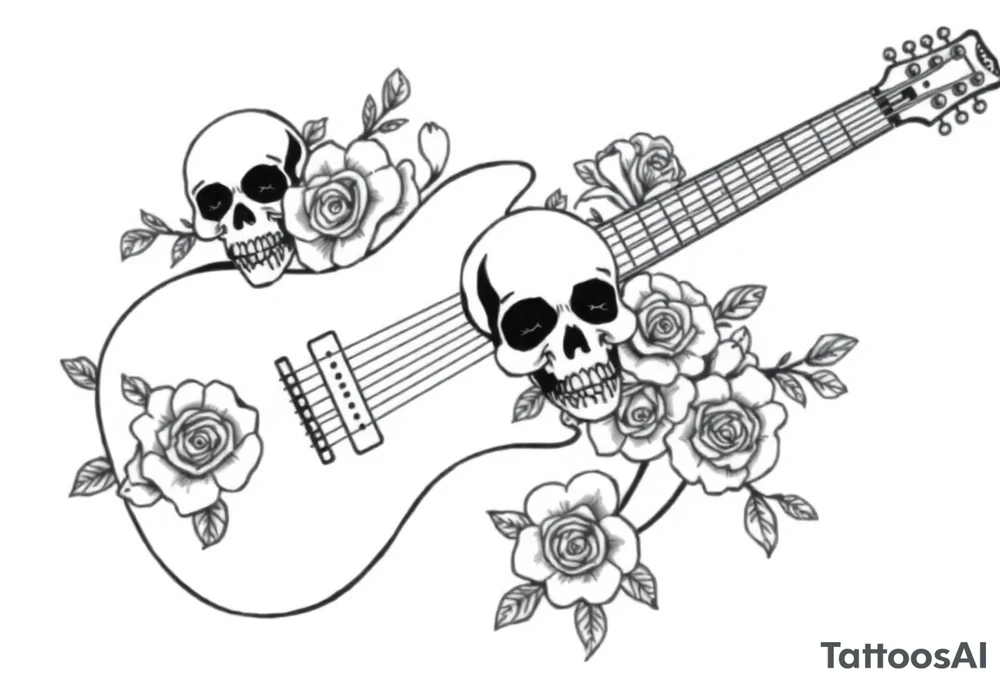 Electric guitar with skulls and roses tattoo idea