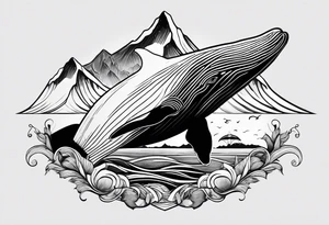 humpback whale with a mountain scene drawn on its tail tattoo idea
