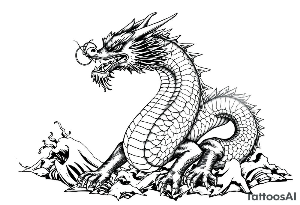 chinese dragon from the front,landscape. tattoo idea