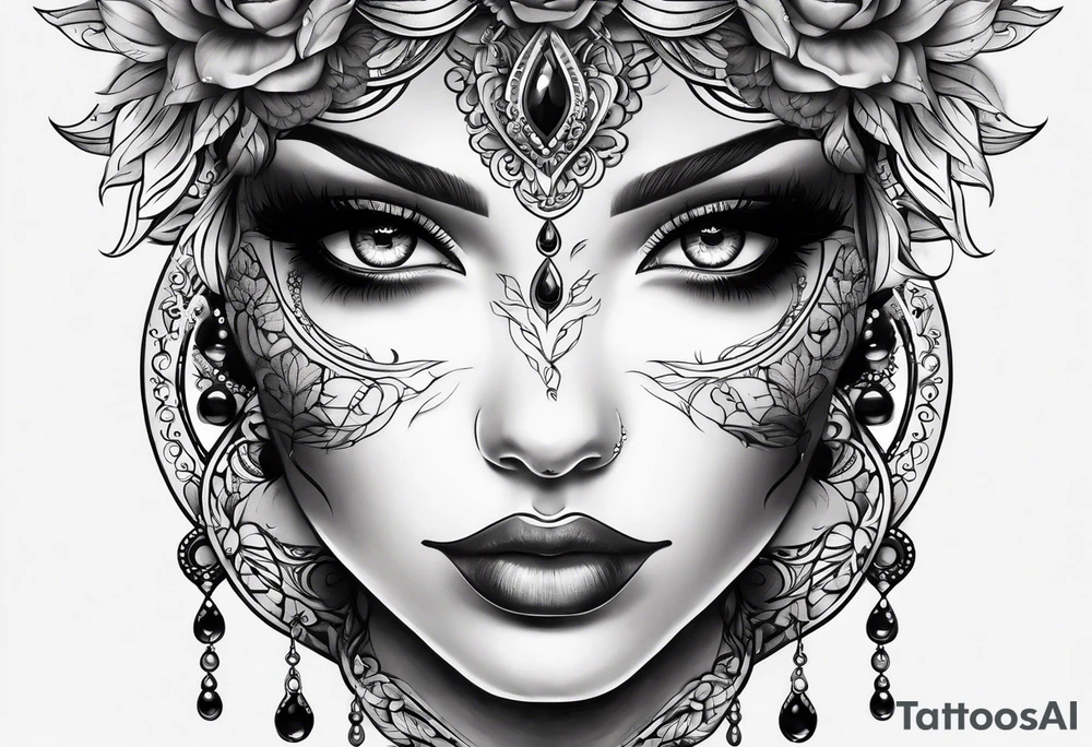 Dark feminine eyes tattoo idea