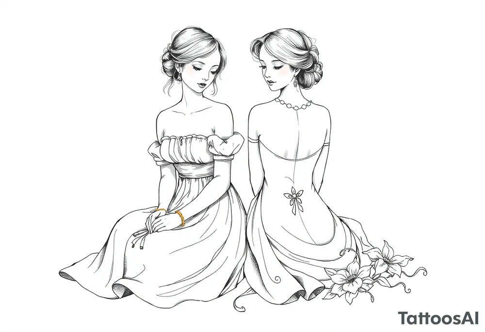 Two sisters with dress sitting next tattoo idea