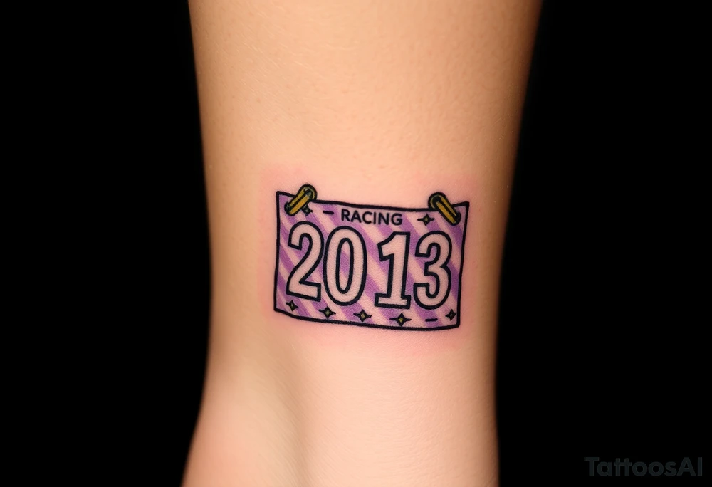 Racing half marathon bib 2013 purple and gold running safety pins running tattoo idea