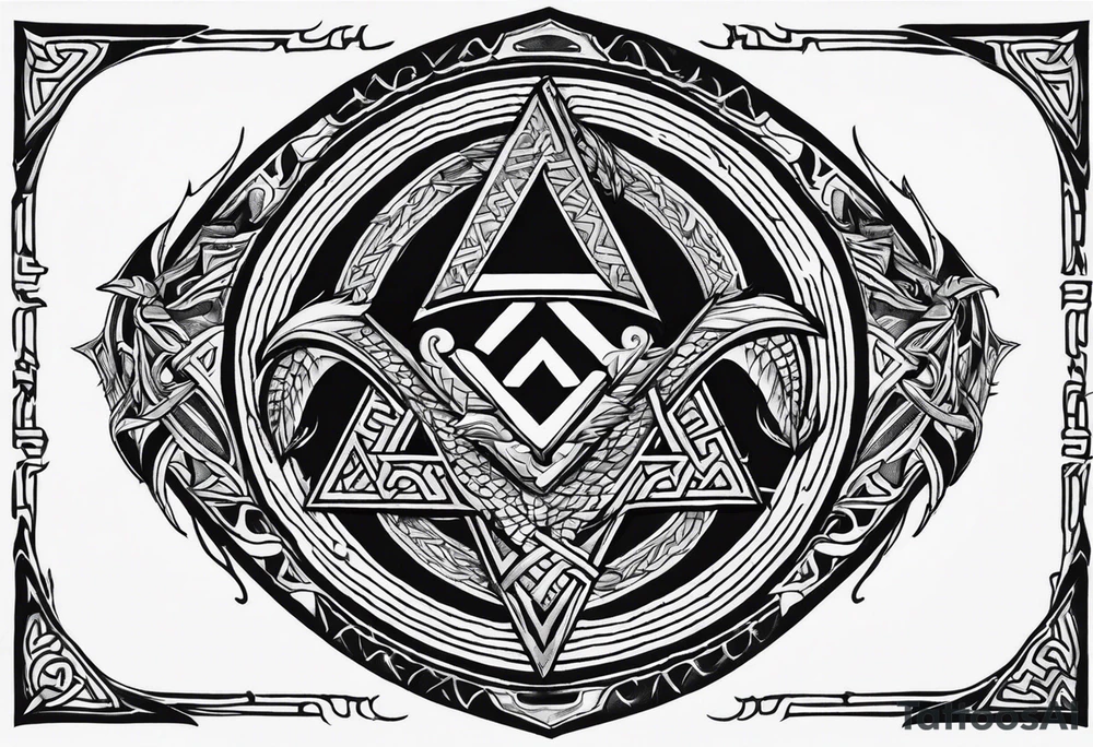 Valhalla sword shield dragon axe Valknut tattoo idea