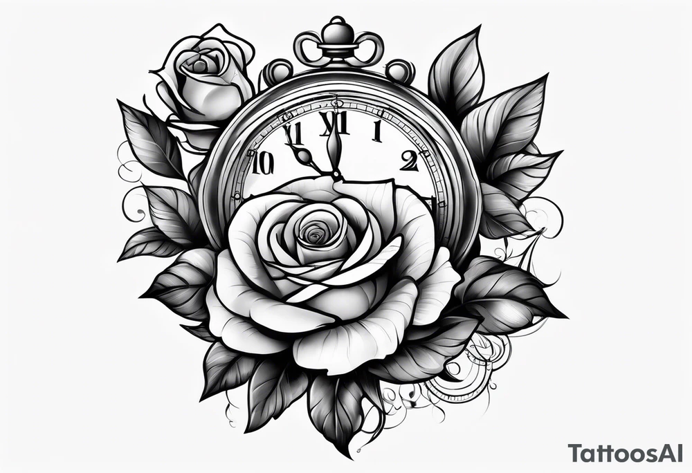 Rose and clock tattoo idea