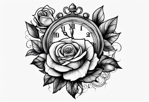 Rose and clock tattoo idea