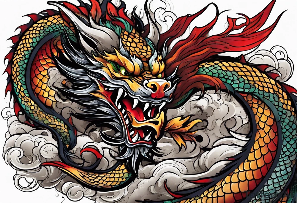 japanese dragon with dog face tattoo idea