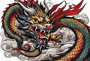 japanese dragon with dog face tattoo idea