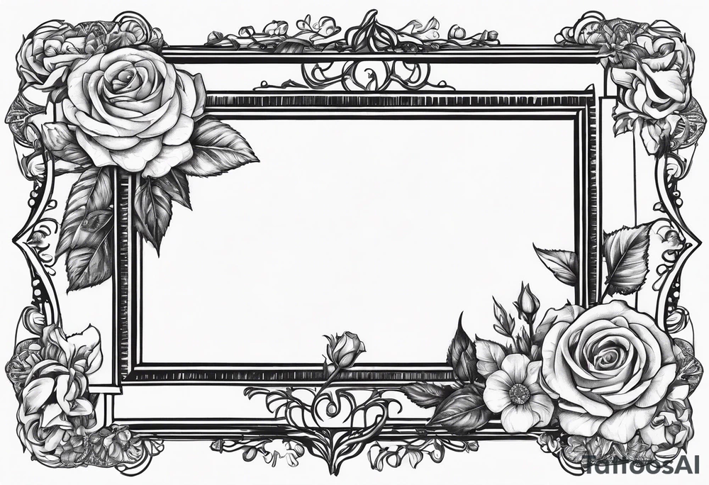 Vintage frame in frame there are roses and baby’s breath flowers tattoo idea