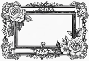 Vintage frame in frame there are roses and baby’s breath flowers tattoo idea